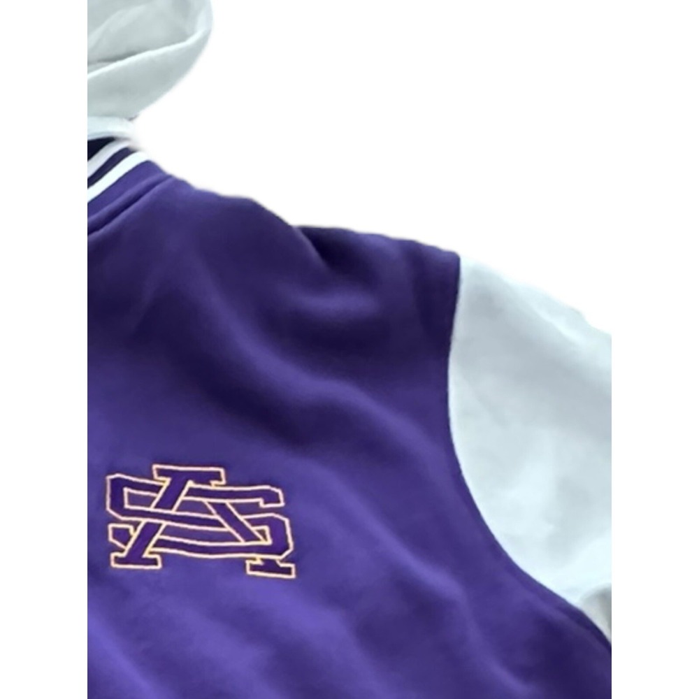 SA Hoodie Varsity Letterman Jacket XL Fleece Snap Bomber Purple Unisex #UV9-1 - Picture 9 of 12